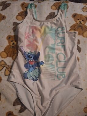 Disney Kids One-Piece Swimsuit with Stitch Surf Club in White and Aqua